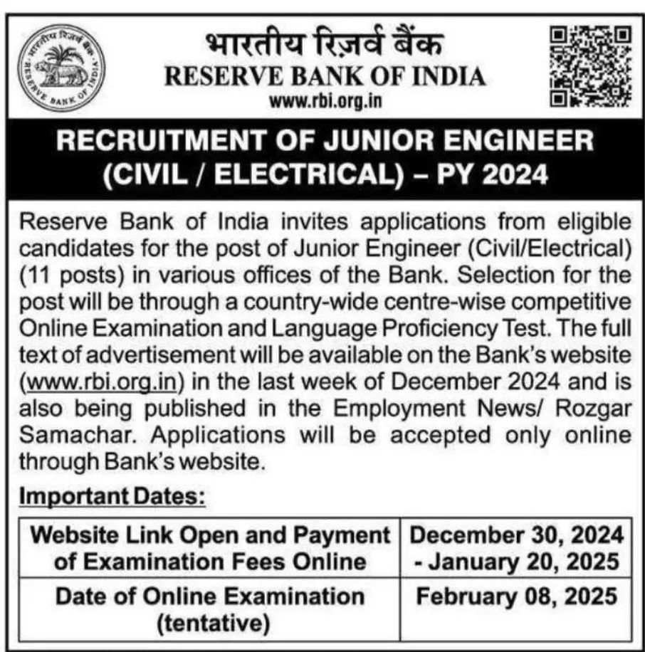 RBI JE Recruitment 2024-25