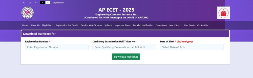 AP ECET Hall Ticket 2025