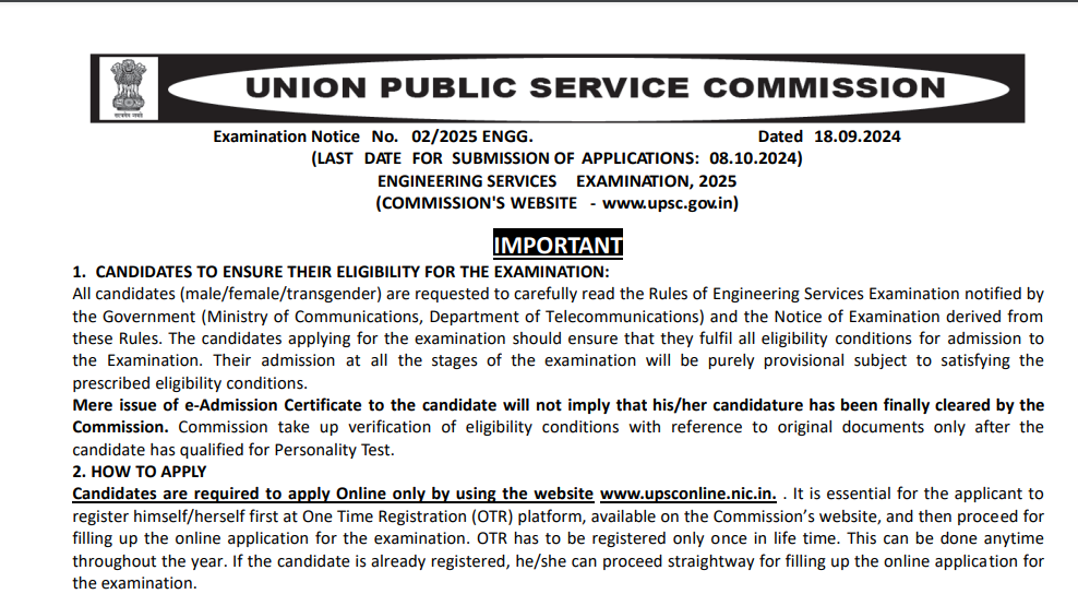 UPSC ESE Notification 202