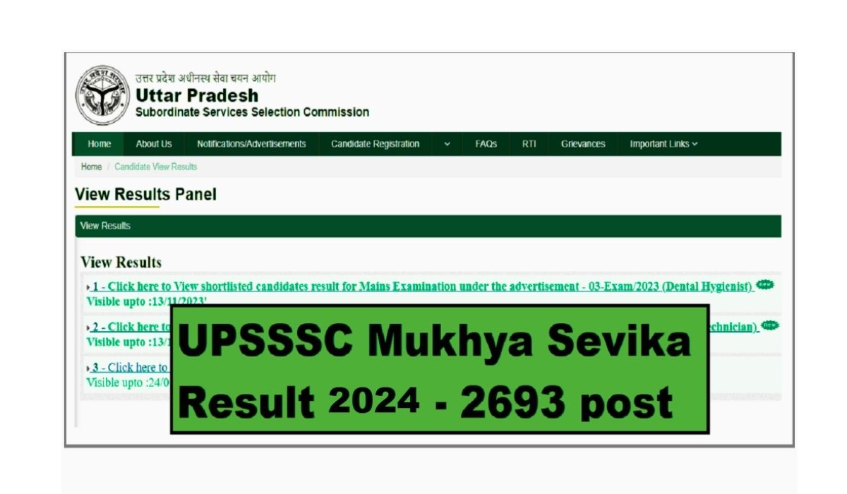 UPSSSC Mukhya Sevika Result 2024