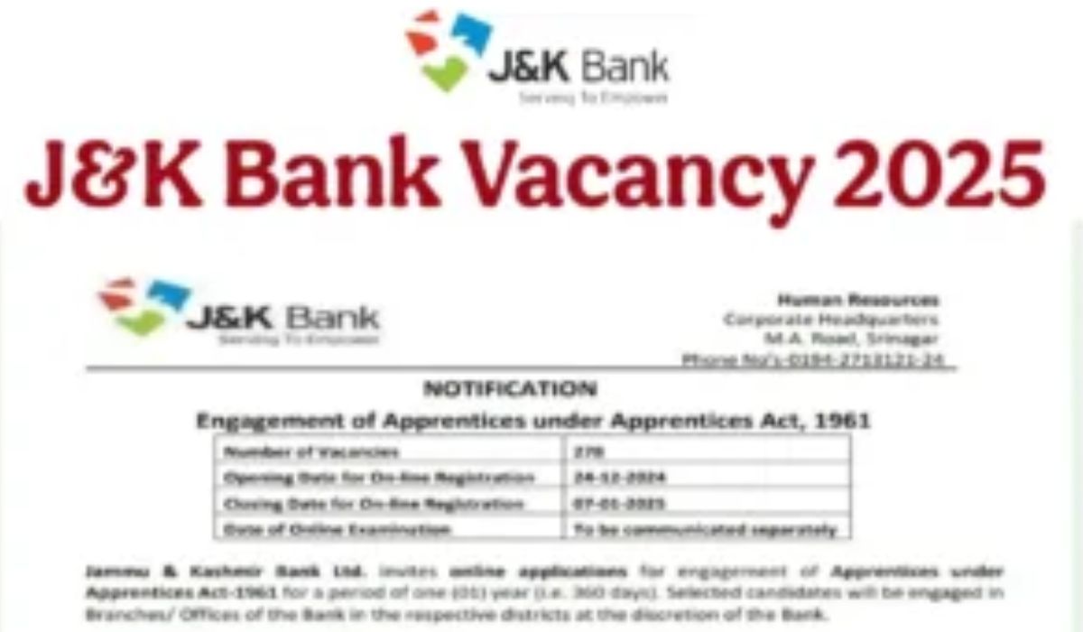 JK Bank Apprentice Recruitment 2025