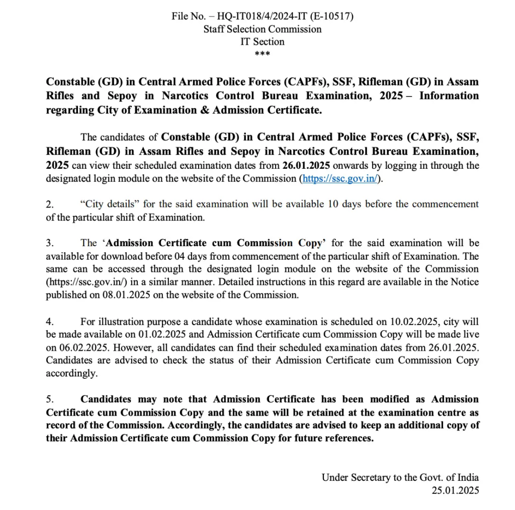 SSC GD Admit Card 2025